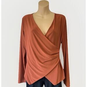 21 Saints Size Medium Rust Orange Wrap V neck long sleeve Blouse Stretch
